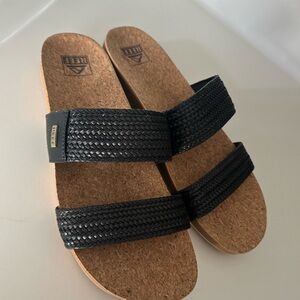 Reef Women’s Black Double-Strap Cork Slide Sandals
